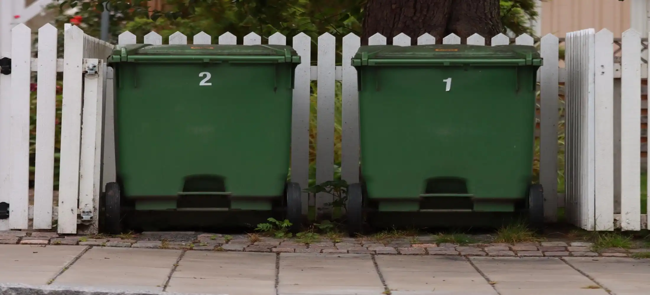 Two green skip bins positioned beside a residential yard for skip bin hire launceston tas projects