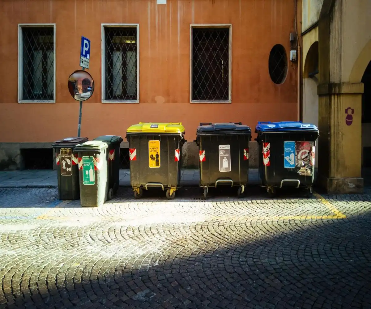 Different sized skip bins placed along a street for launceston skip bin hire services