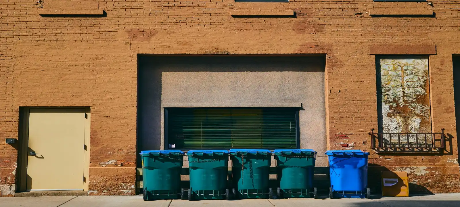 Five medium skip bins positioned beside a home while comparing skip bin hire launceston prices